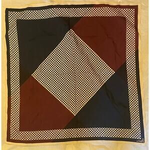 Vintage VERA Neumann Scarf ~ Signed ~ Burgundy & Navy Blue Geometric Pattern
